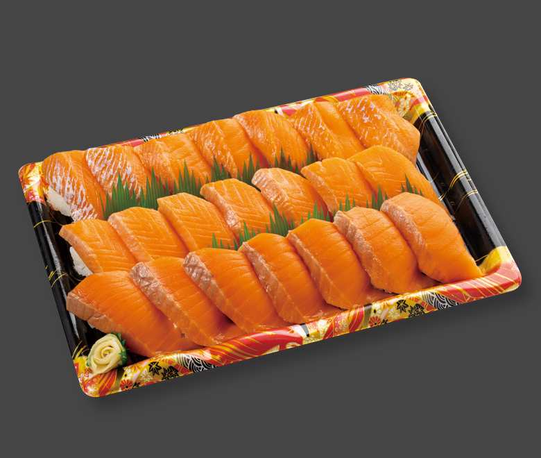 サーモン21貫を入れたお寿司です。宅配のほか、テイクアウトでもご利用頂けます